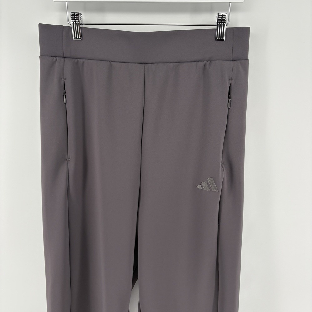 Adidas Womens L Taupe Gray Wide Leg Pull On Pants Stretch Zip Pockets Active